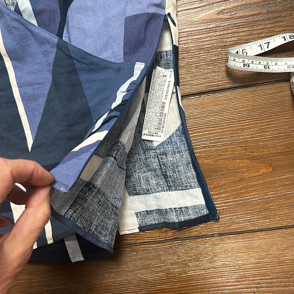 Zara Linen Blend Geometric Printed Blue Top Blouse M - Picture 3 of 8